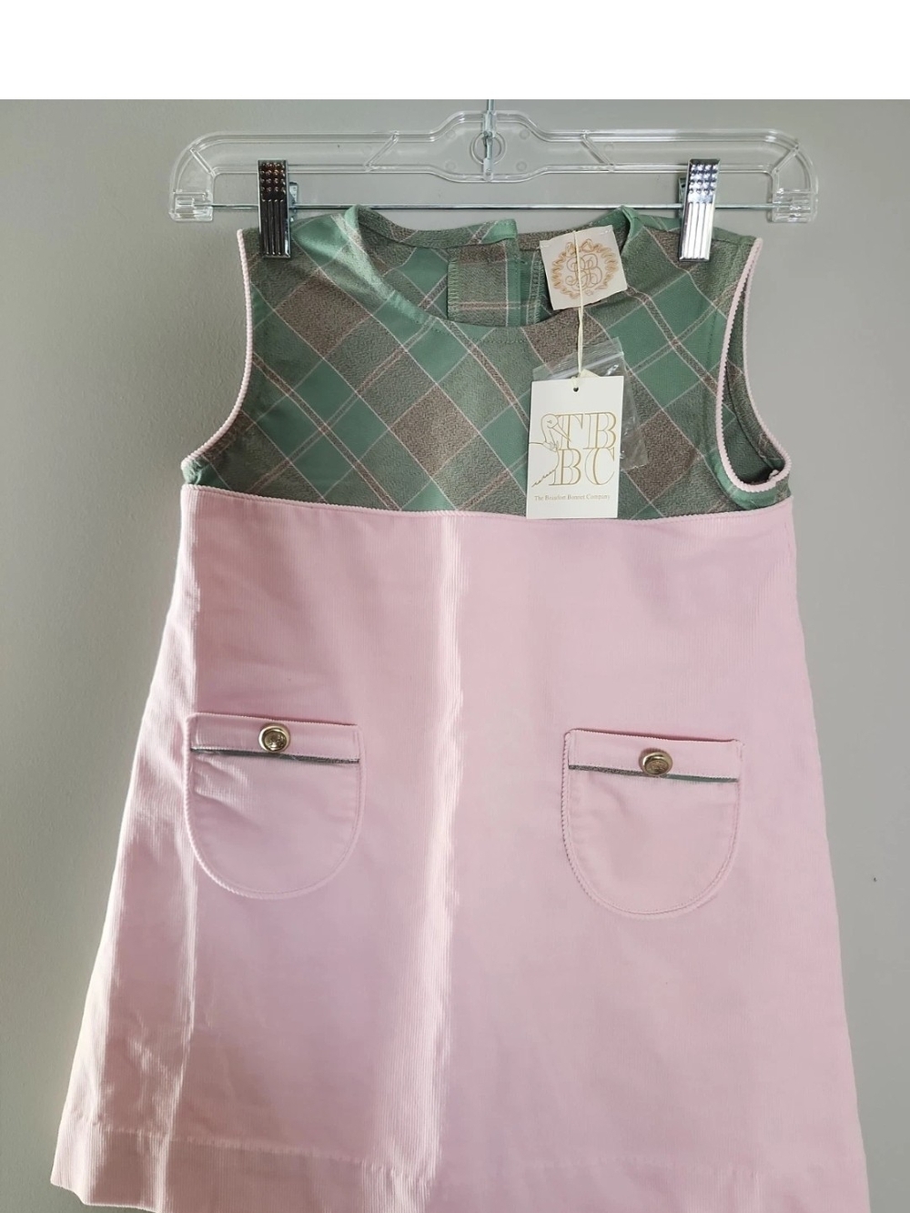 The Beaufort Bonnet Company Pink and Sage Argyle Sleeveless Jumper Child Size 6